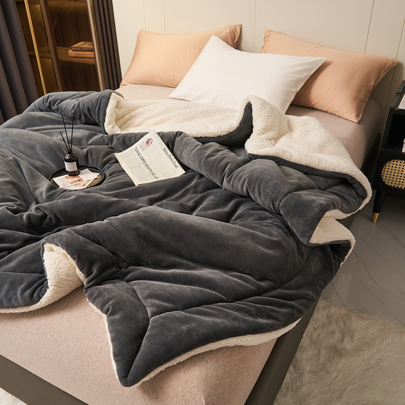 1PC Reversible Sherpa Throw Blanket, Thick Warm Plush Fleece Blanket For Sofa Couch Bed