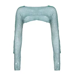 Ladies Vintage Fashion Knitted Cropped Blouse - Blue - View 1