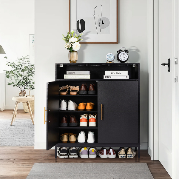 Double Door 6-Layer Shoe Cabinet With High Foot LED Lights Particle Board... 4