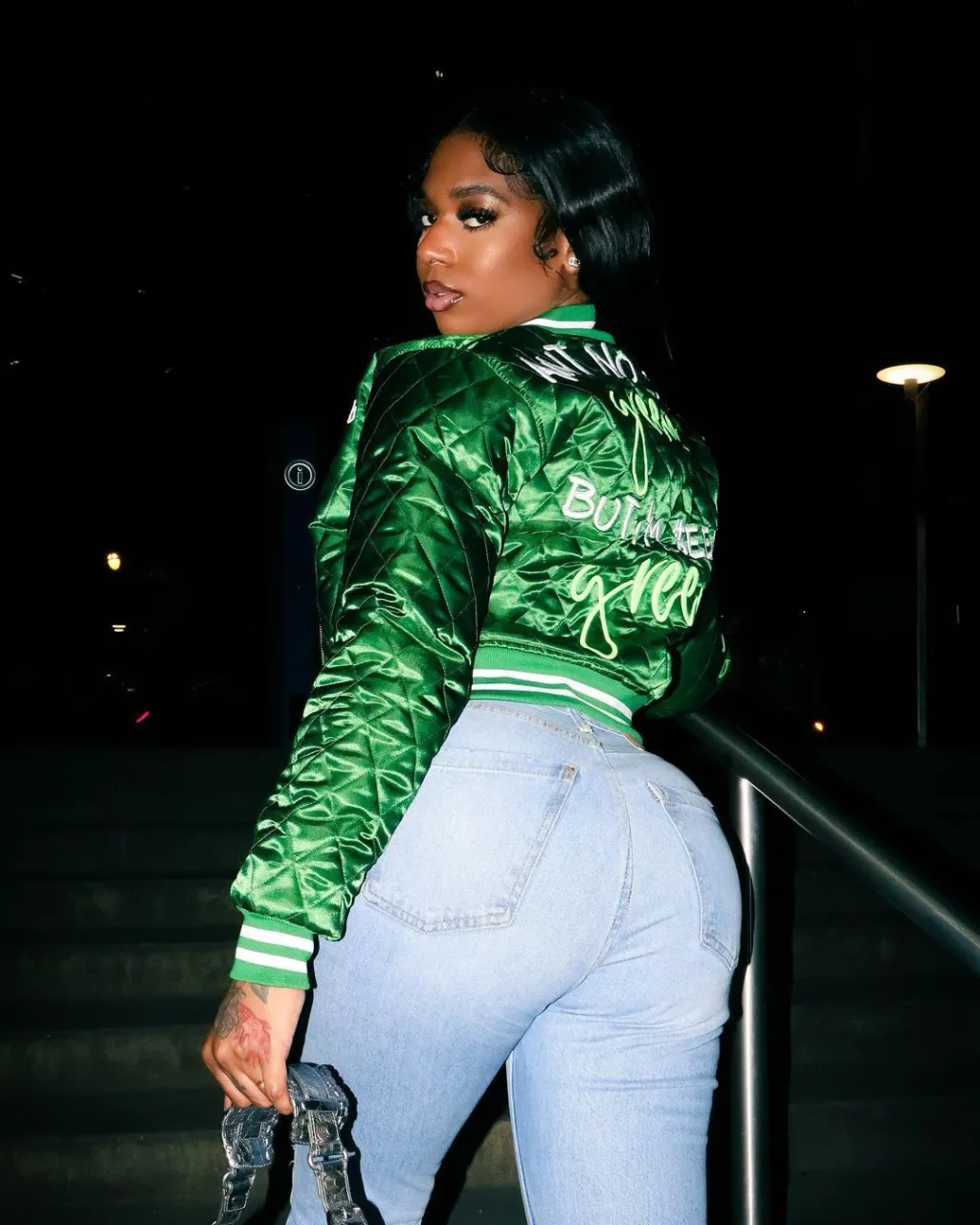 Casual Alphabet Embroidery Quilted Cotton Suit Jacket - Green
