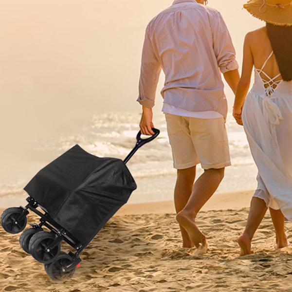 Foldable Wagon With Removable Canopy & Cooler Bag – Heavy Duty Collapsible Wagon Utility Cart With 4inch All-Terrain Wheels For Camping Beach Garden, Black