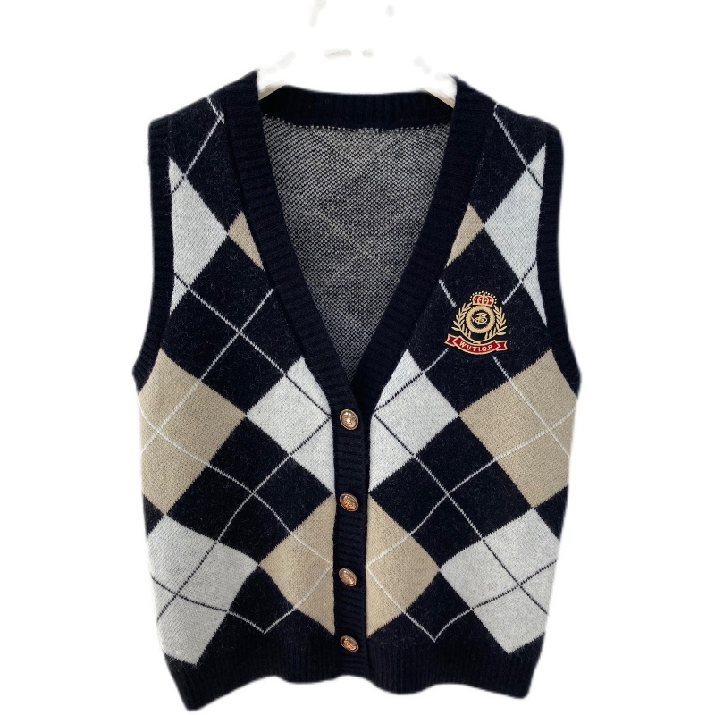 Title 6, Cardigan Gilet Plaid in Maglia Stile College Pr...