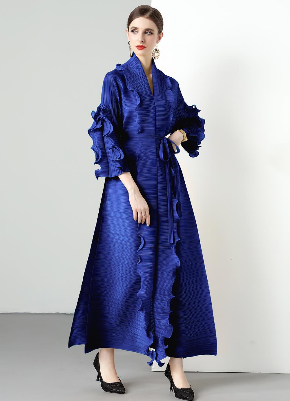 Pleated Petal-Sleeve Maxi Dress