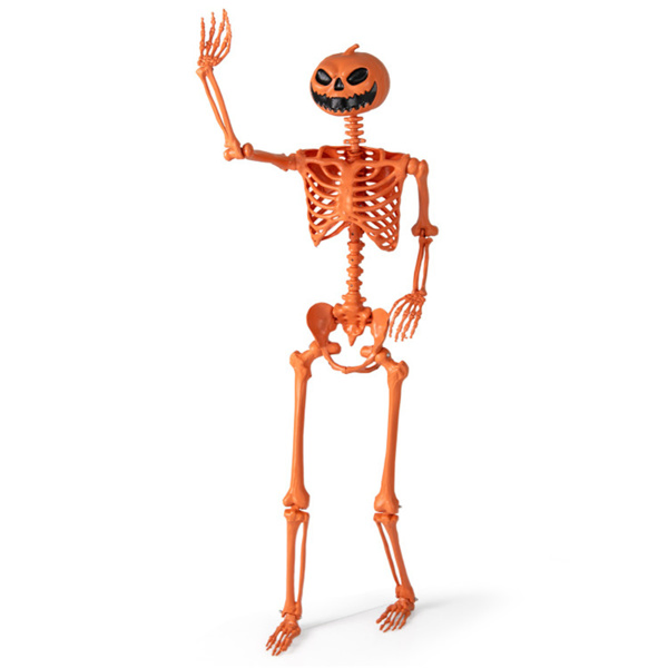 5.5ft Life-Size Halloween Skeleton with Pumpkin Head - Orange Color, Fully Poseable Joints (Jaw/Shoulders/Knees), PP+PE Material-13