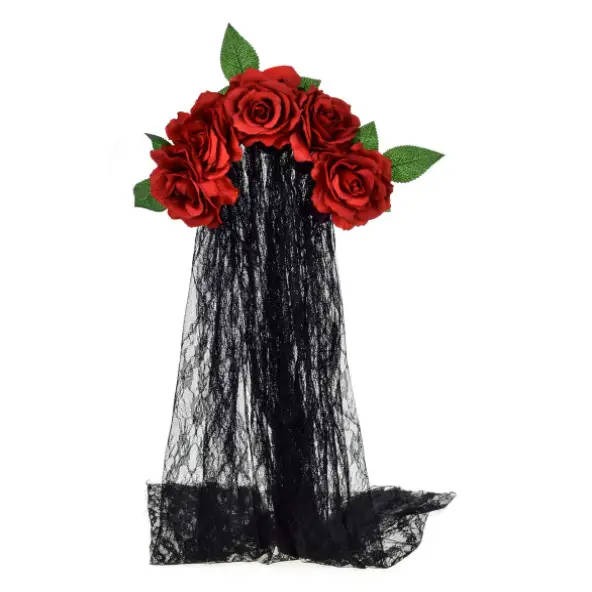 Artificial Rose Flower Headband Lace Veil
