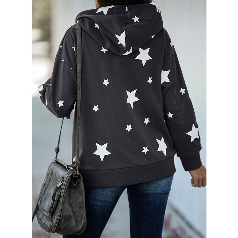 Title 4, Five-pointed star print long-sleeved hooded swe...