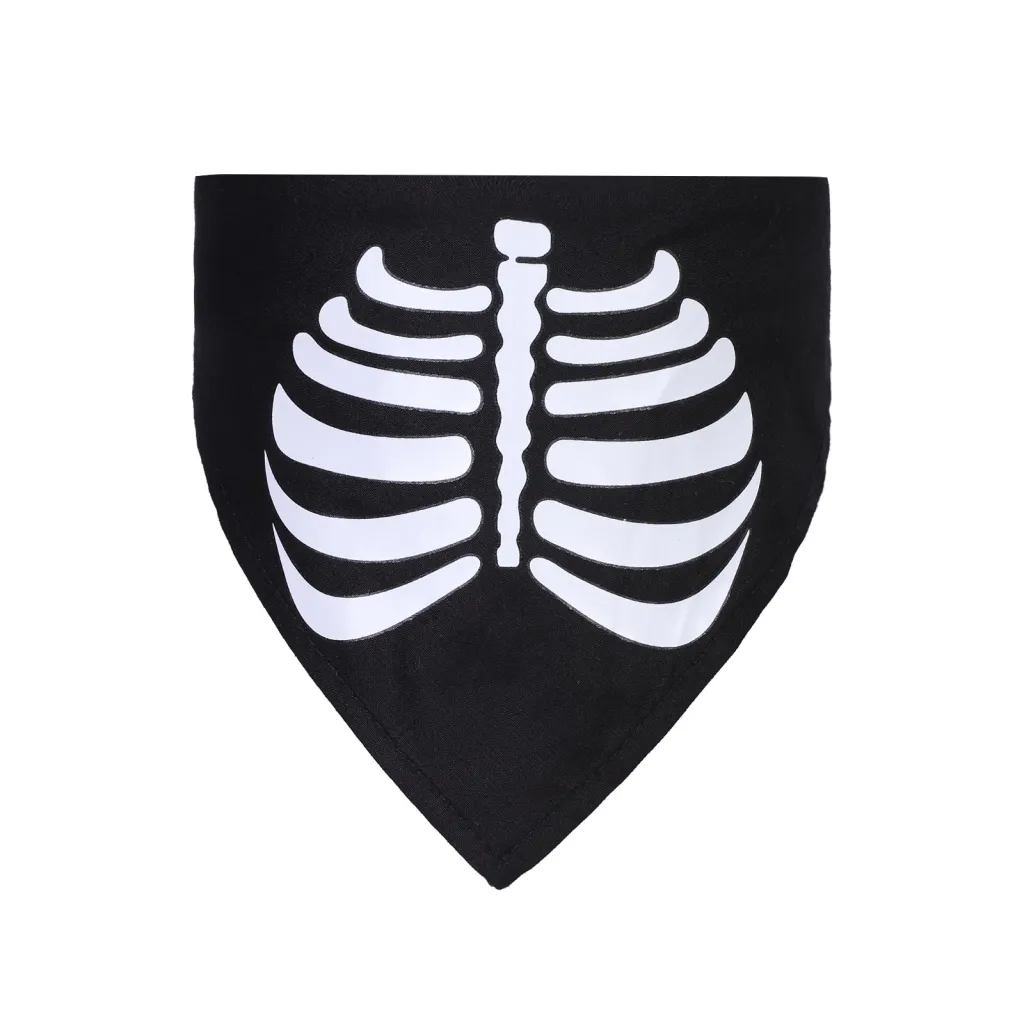 Large Dog Triangle Scarf Cat Ghost Festival Scarf - Black Bones