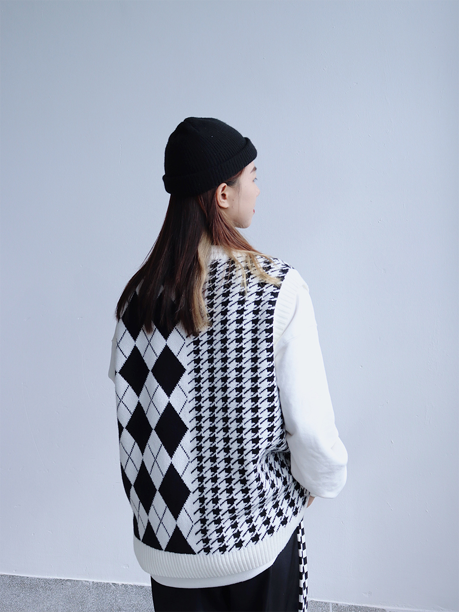 Title 6, Rhombus Knitted Shirt Layered Over Vest