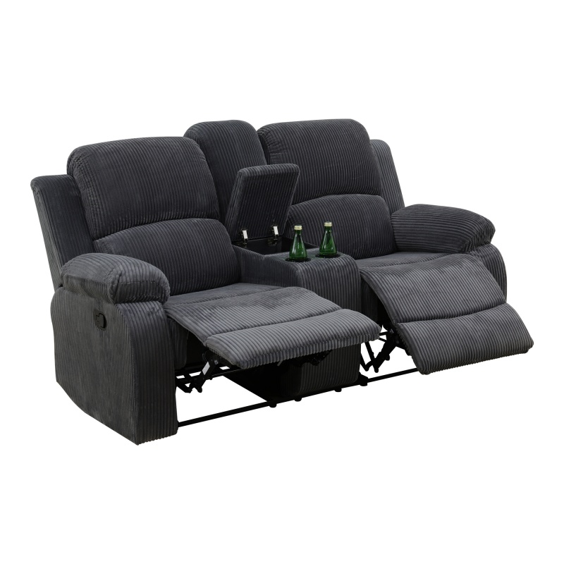Pickup Only--Dark Grey Corduroy 3-Piece Living Room Recliner Sofa