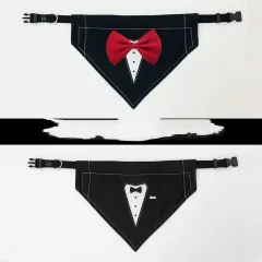 Dog Gentleman Suit Bow Tie Bib Saliva Towel - Wine Red Double Sided - View 1