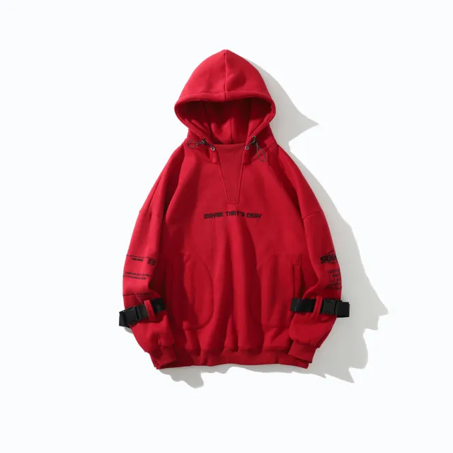 High Street Hooded Loose Letter Embroidered Sweatshirt Red - Shop at LoveMi