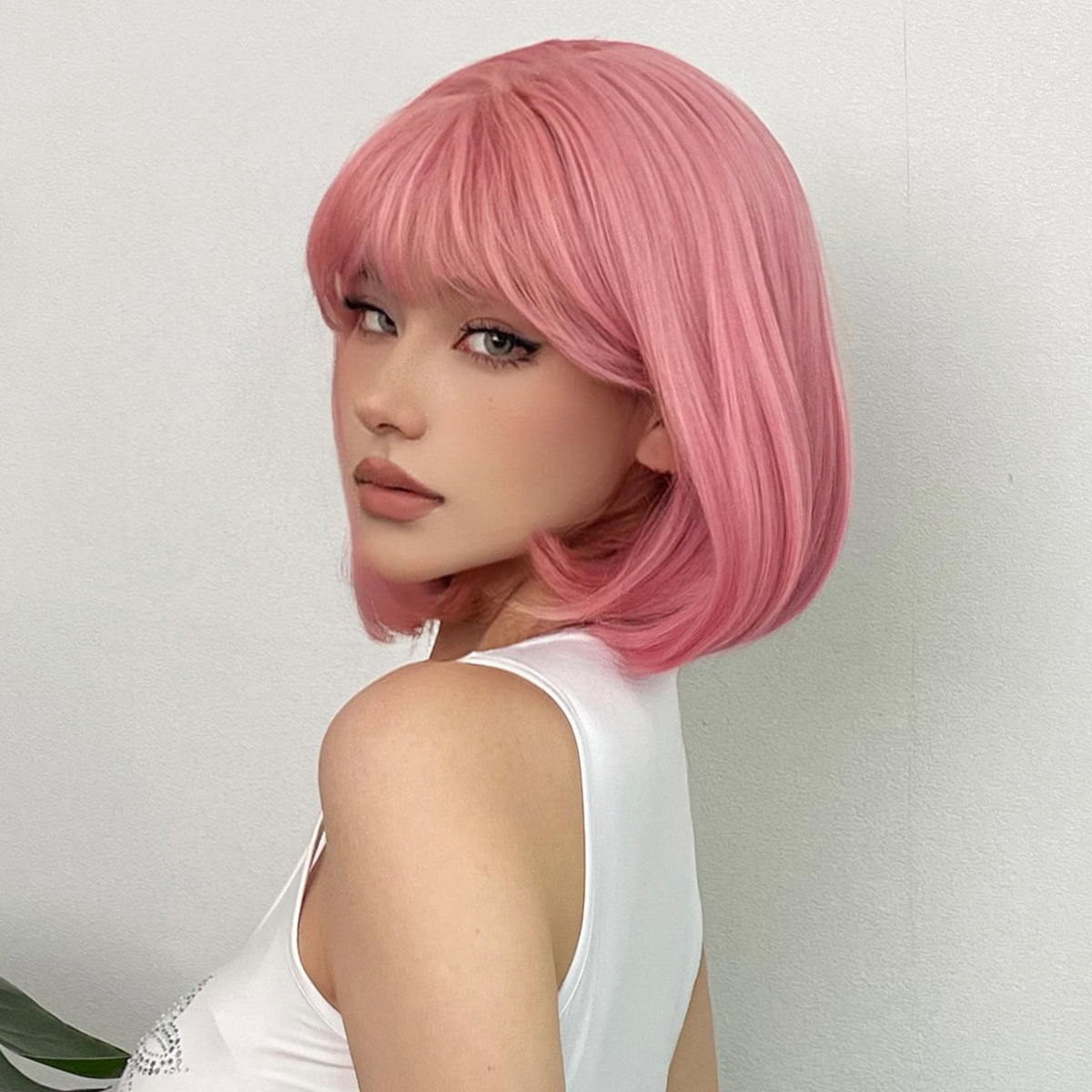 Title 4, Sweet Wig Pink Bangs Short Straight Hair