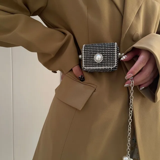 Fashion Belt Rhinestone Mini Crossbody Bag Vintage Waist Bag Waistband Body Jewelry Women Chain Belts Black - Shop at LoveMi