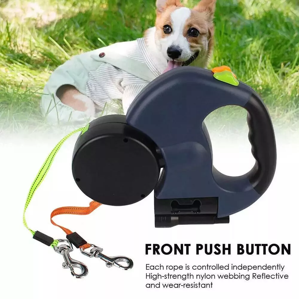 Dual Pet Leash Retractable Reflective Lead 360 Swivel Double Dog Walking Leash thumbnail 4