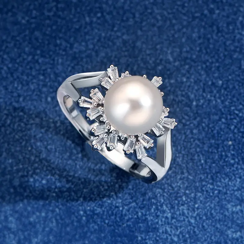 Sterling Silver S925 Micro Pearl Ring Stud Necklace Set Of Three