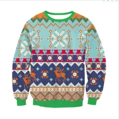 Mixed Colour Elk Christmas Digital Printing Sweater Long Sleeve Coat - Wy659-S - View 1