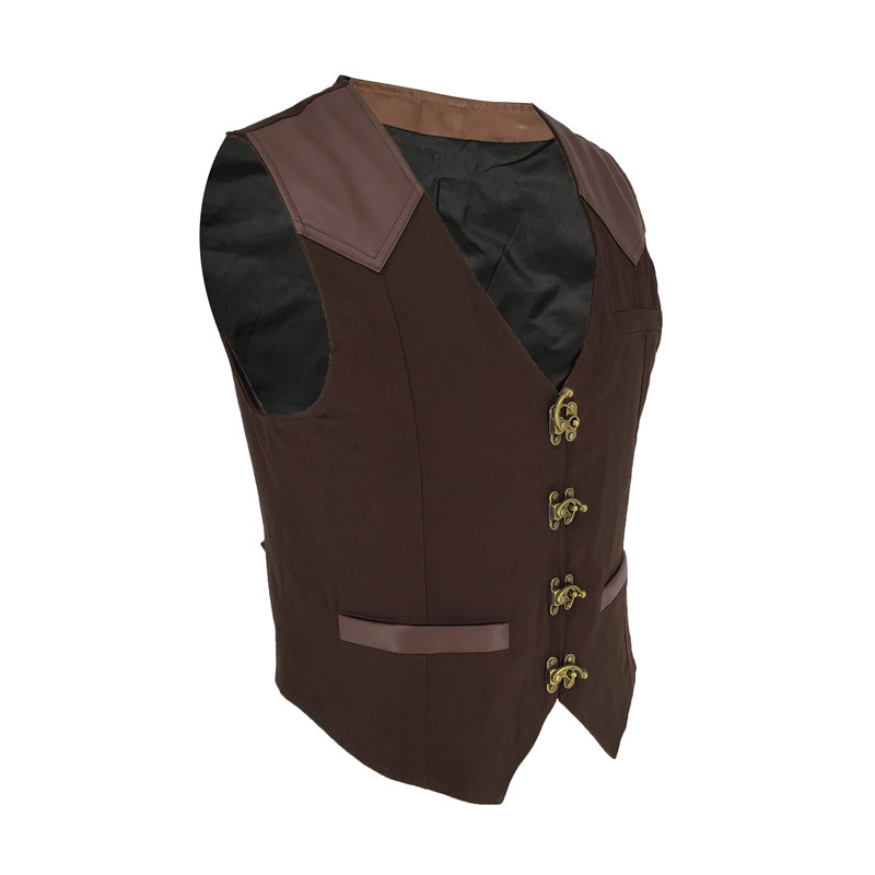 Title 3, Single Row Four Metal Buckle Solid Color Vest