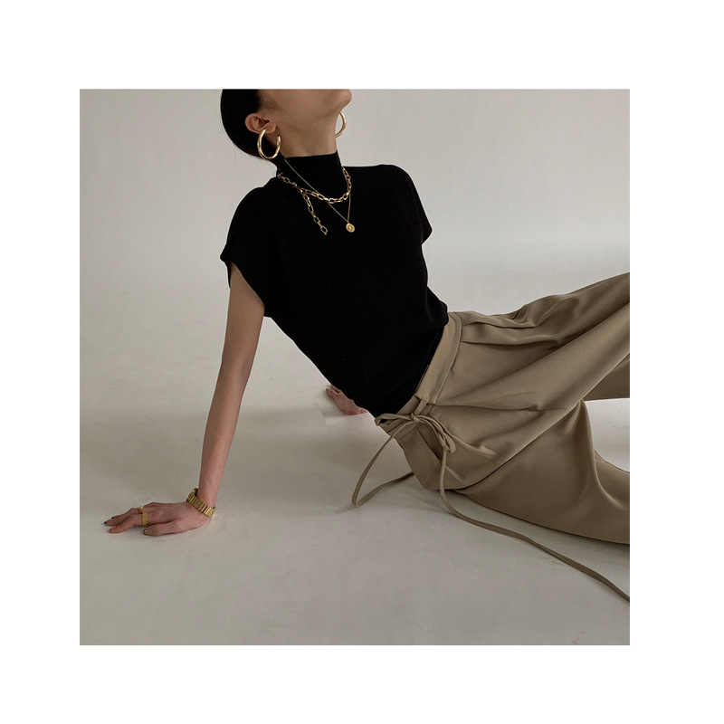 Fashion Half Turtleneck Knitted Waistcoat Women's Loose T-shirt