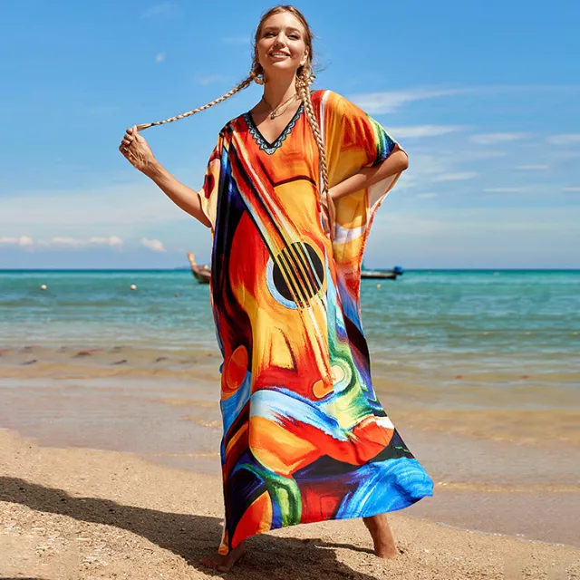 Beach Blouse Rayon Positioning Printing Gown Colored Guitar - Shop at LoveMi