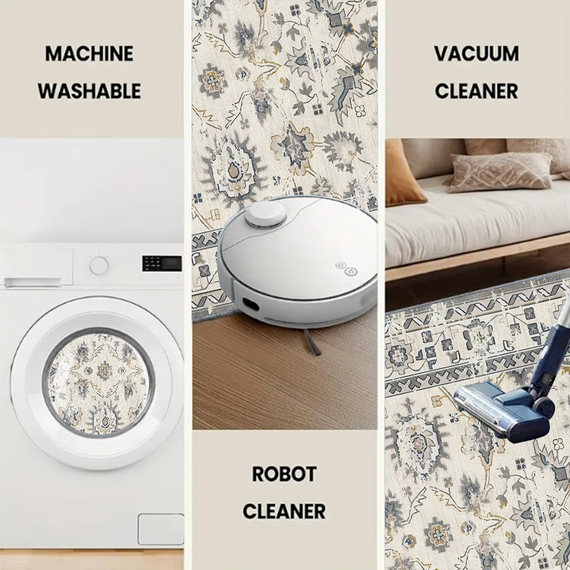 Retro Gray Style Flower Art Carpet Light Luxury Living Room Space Narrator Soft Style Can Also Improve The Home Texture Level 5x7ft Cashmere-like Washed Bottom