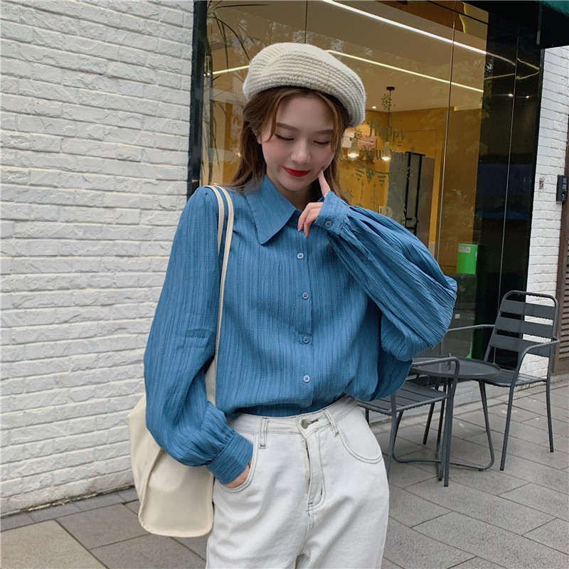 Spring New Korean Vintage Shirt Temperament Polo Collar