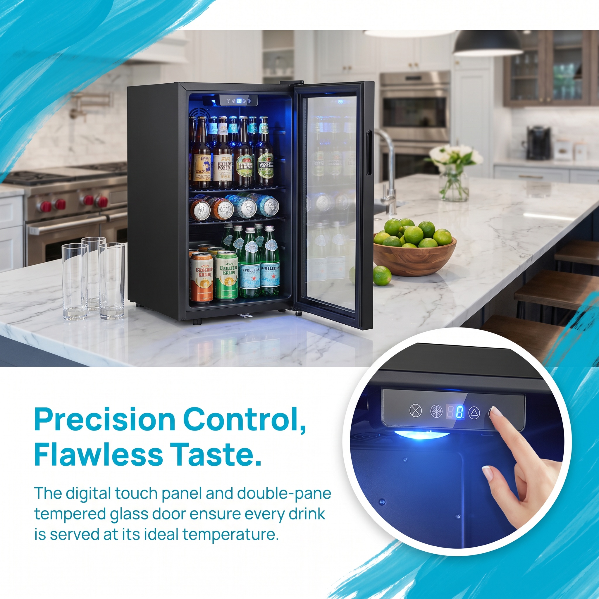 3.3 Cu Ft Beverage Refrigerator, 126 Can Mini Fridge With Glass Door, Digital Temperature Control, Quiet Beverage Cooler Fridge For Beer Soda Wine, Air Cooling For Home Office Bar