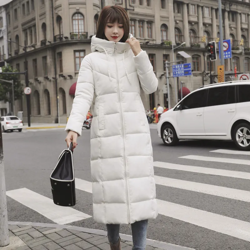 Women's thick over-the-knee plus size cotton coat - White