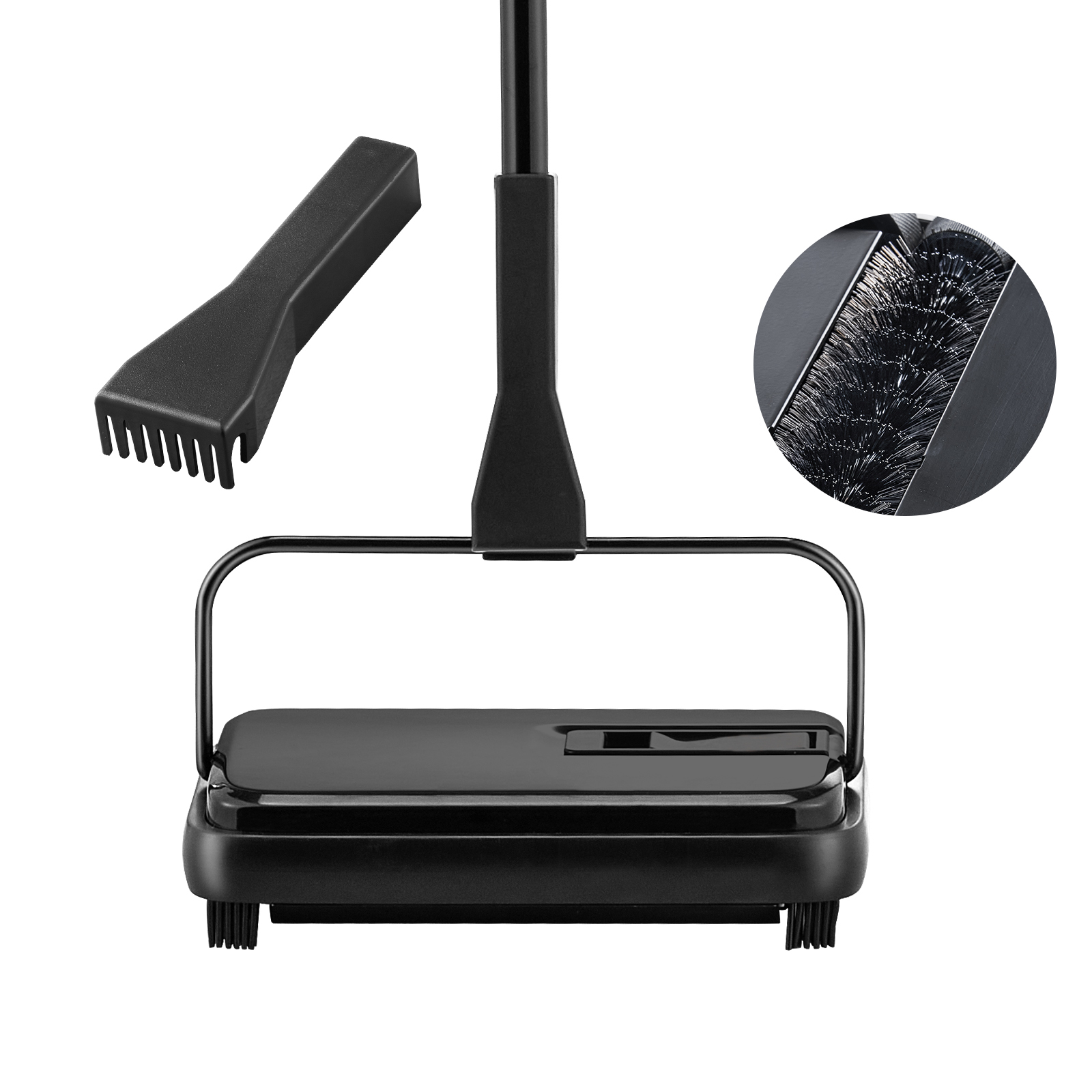 VEVOR Carpet Sweeper, 7.87 In Sweeping Paths, Floor Sweeper Manual Non Electric, 300 Ml Dustbin Capacity With Comb For Home Office Rugs Hardwood Surfaces Wood Floors Laminate, Cleans Dust Pet Hair image 6