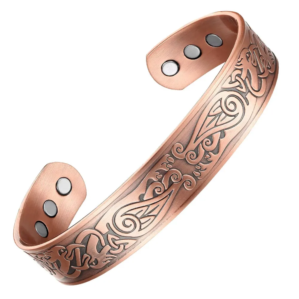 New Vintage Red Copper Magnetic Bracelet Eagle Pattern Magnetic Bangle Men's Jewelry