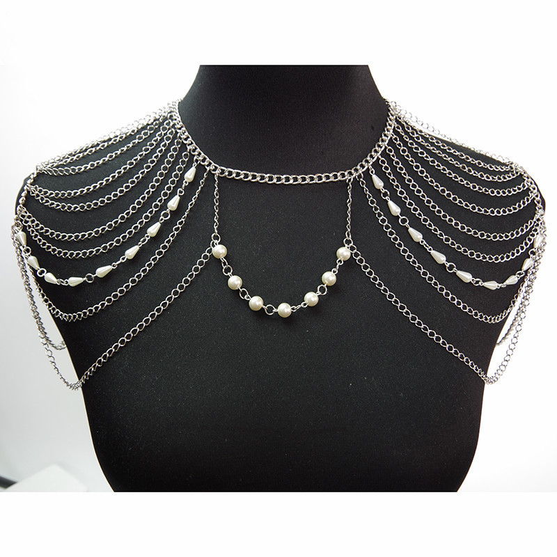 Title 3, White K Pearl Necklace Exaggerated Shoulder Cha...