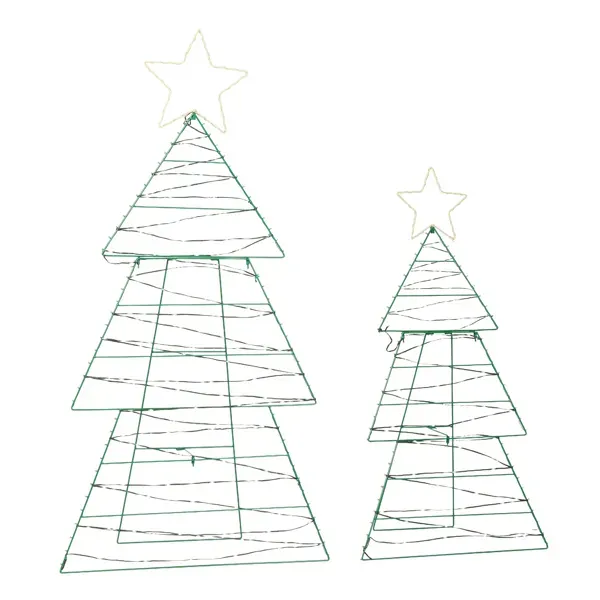 Set Of 2 Lighted Metal Christmas Tree Yard Decorations, Pre lit Holiday Decor With 150 Green And Warm White LED Lights For Xmas Outdoor Indoor Deco... Default Title - Shop at LoveMi