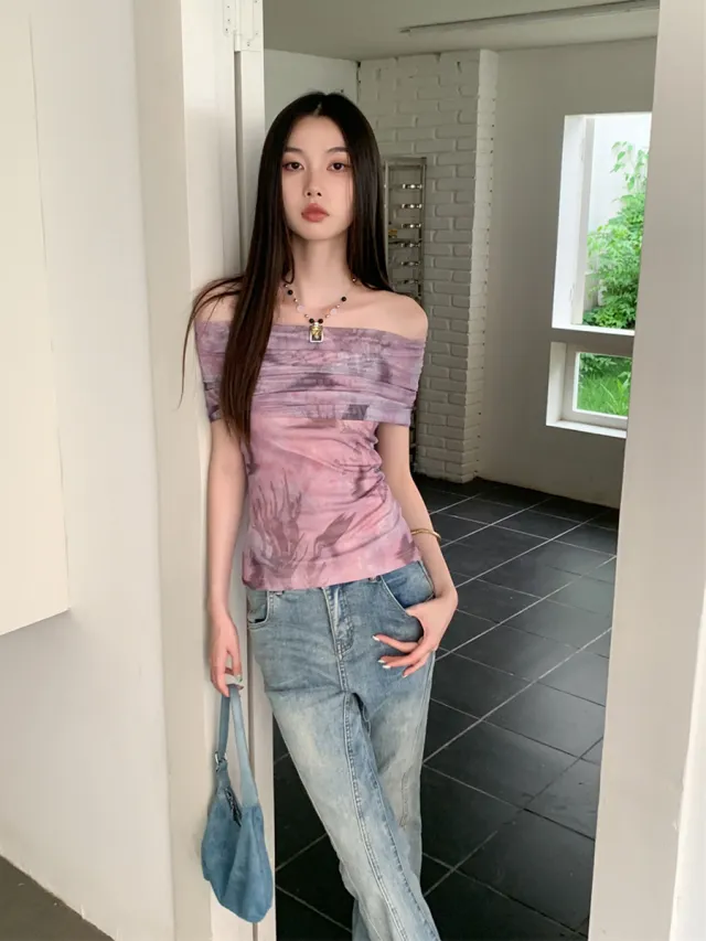 Slimming Retro Stretch Blooming Top Purple - Shop at LoveMi