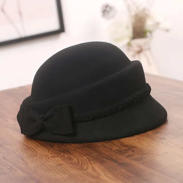 Elegant Bow Beret Wool Top Hat Black - Shop at LoveMi
