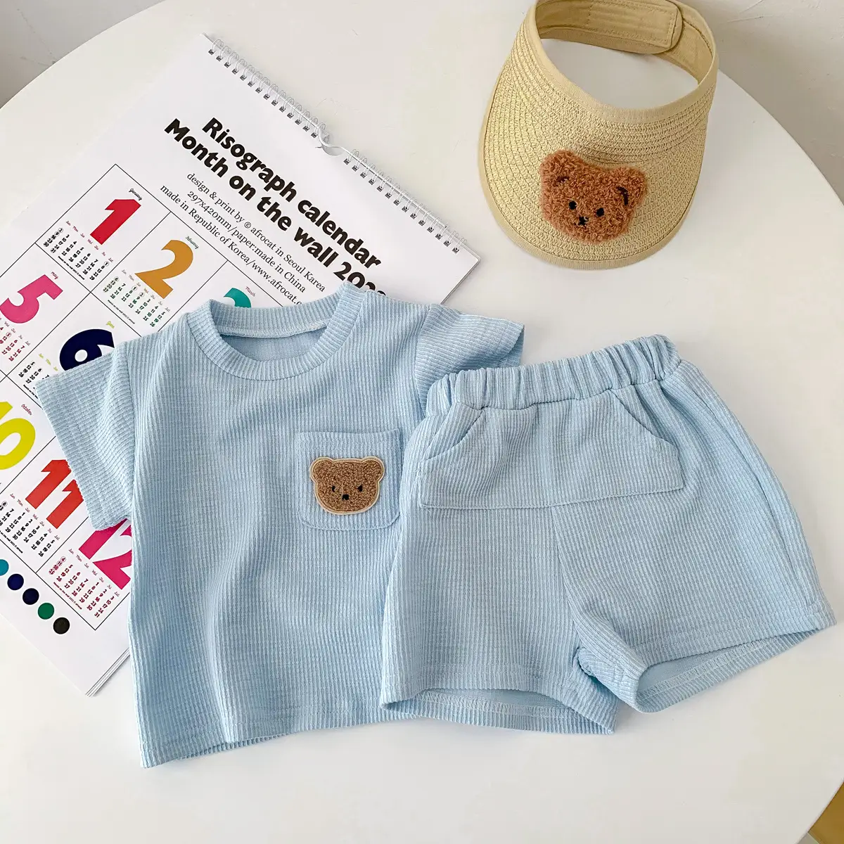Baby Summer Simple Bear Short Sleeve Shorts Suit Baby Two-piece Suit