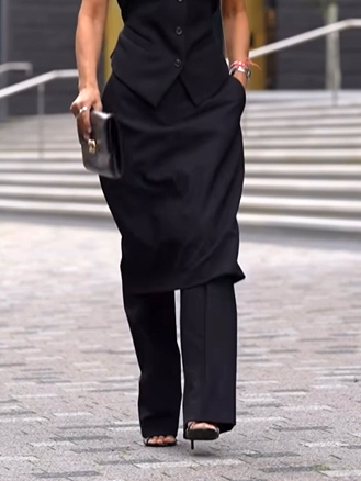 Solid Color One shoulder Vest & High waisted Pants Suit Pants - Shop at LoveMi