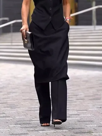Solid Color One shoulder Vest & High waisted Pants Suit Pants - Shop at LoveMi