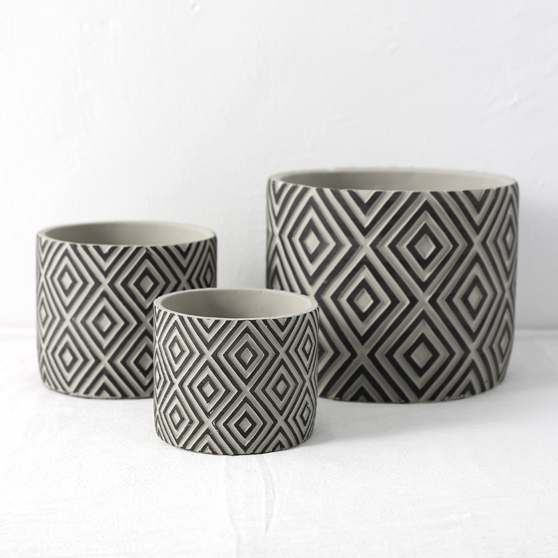 Cement Flower Pot Green Plant Diamond Pattern Vase Creative Retro Nordic INS
