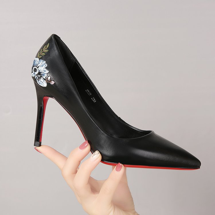 Women's Singles Shoes With Embroidered Pointed Toe And Stiletto Heel