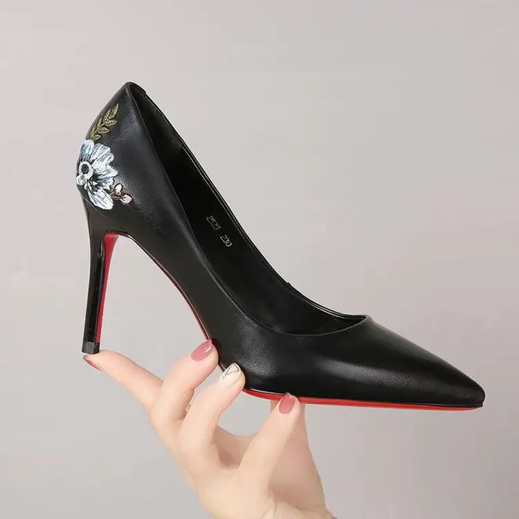 Women's Singles Shoes With Embroidered Pointed Toe And Stiletto Heel