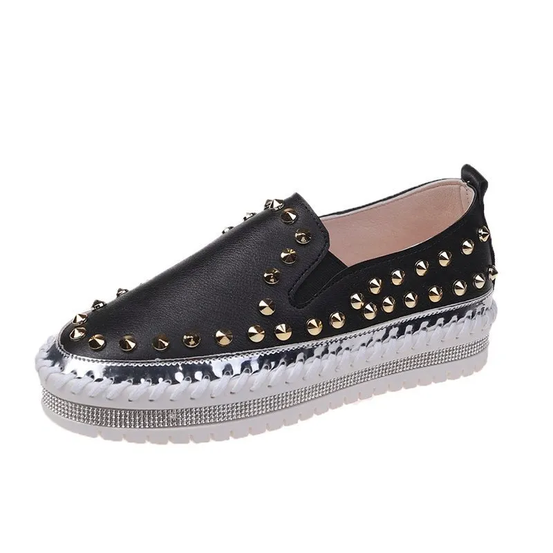 Fashion Rivet Shoes Flat Sneakers Women - Black