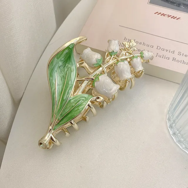 Women's Lily Of The Valley Hair Clip Large Size At The Back Of Head White - Shop at LoveMi