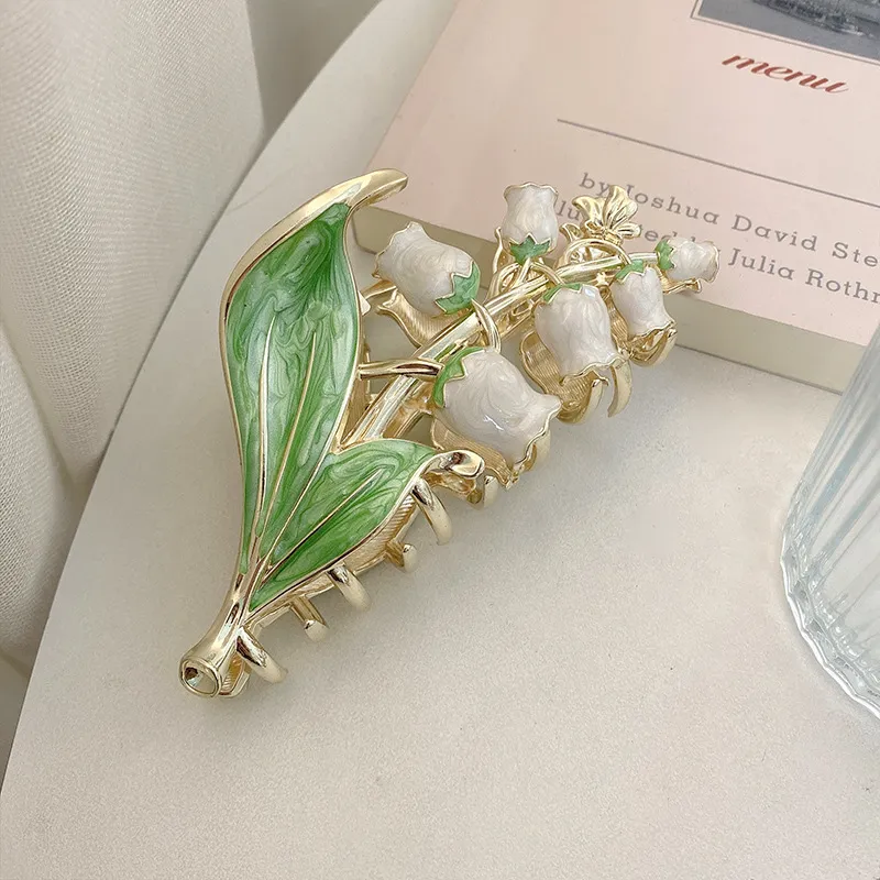 Women's Lily Of The Valley Hair Clip Large Size At The Back Of Head - White