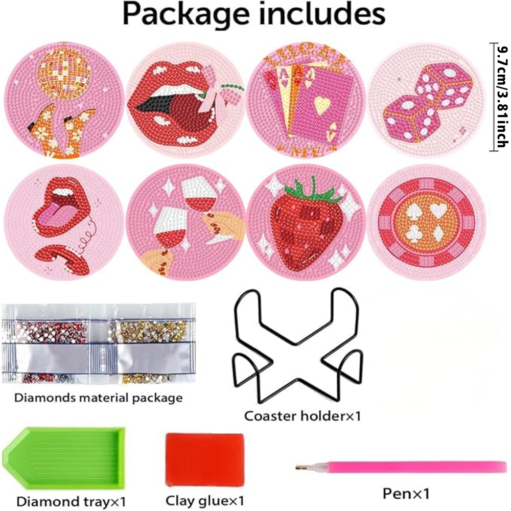 Diamond Art Drawing Coaster With Bracket, DIY Wine Glass Pattern Diamond Art Coaster, Suitable For Adults And Beginners Diamond Drawing Kit, Diamond Kit Craft Supplies, Exquisite Gifts For Fr