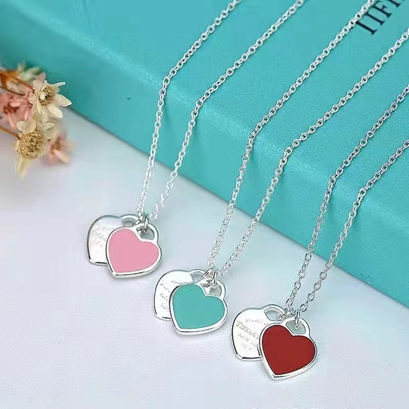 Title 7, Heart Necklace Red Heart Drop Oil Enamel Blue C...