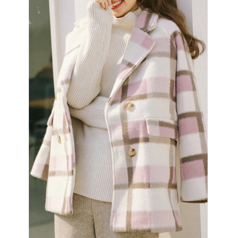 Small Mid-length Plaid Cashmere Woolen Coat