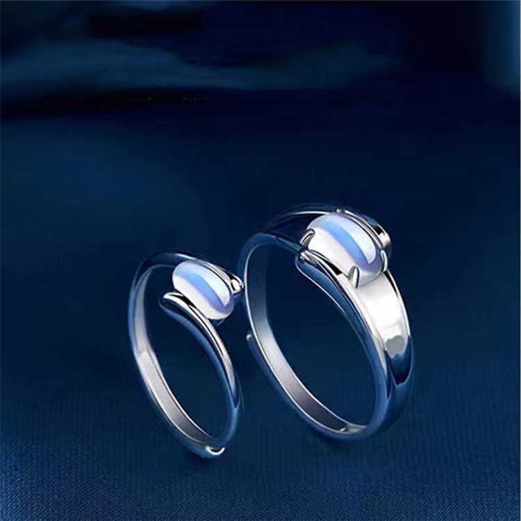 Moonstone Couple Male And Female Pair Of Niche Design Pair Ring