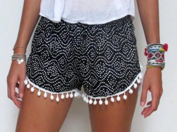 Printed elastic waist shorts beach pants Blcak L - Shop at LoveMi