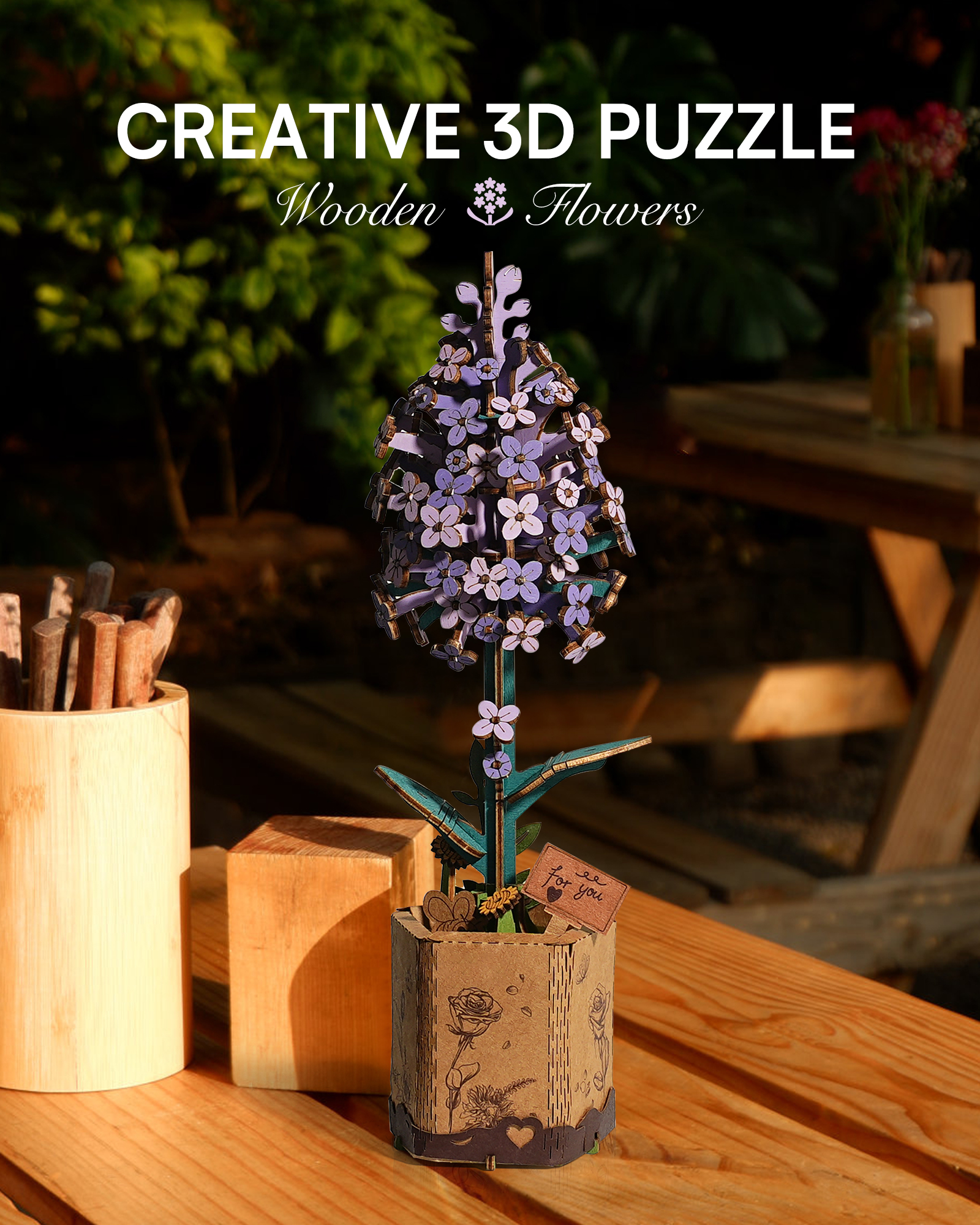 Rowood 3D Wooden Rose Bouquet - DIY Adjustable Flower Model Kit, No Glue Required, Suitable For Adults' Home And Table Decorations, Suitable For Adults And Teens, A Valentine's Day Gift For Women