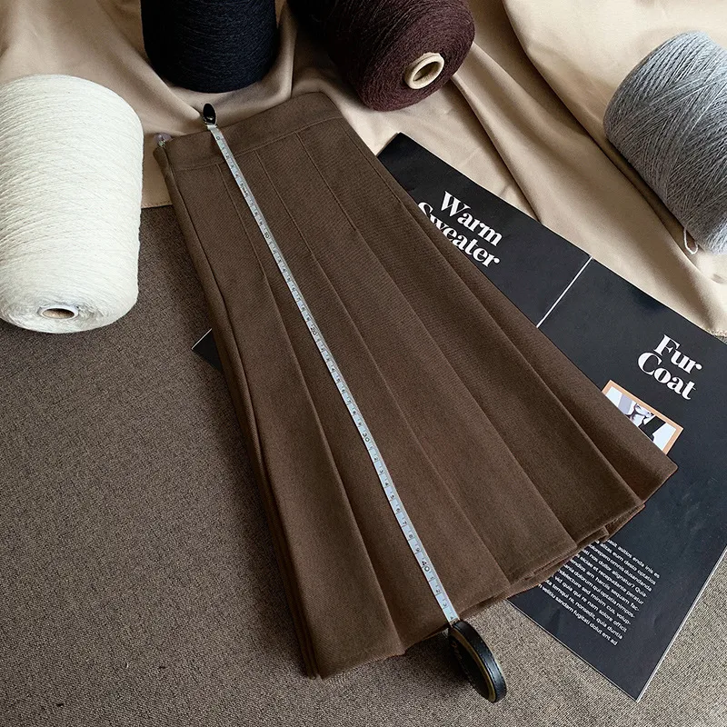 Pleated Women's Skirt New Wool Cloth Thickened High Waist - Dev 7Cm Longer-Xs