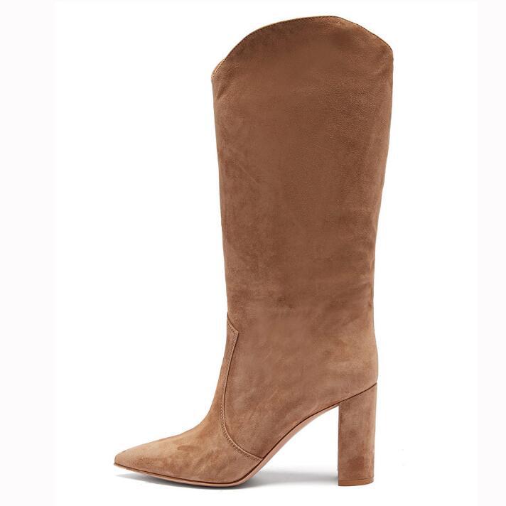 Pointed Toe And Thick Heel One-foot Large Size European And American Women's Knee-length Boots